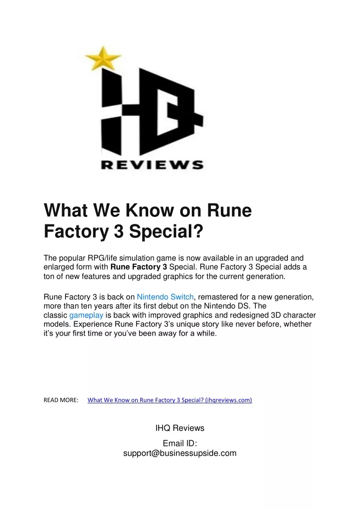 what we know on rune factory 3 special