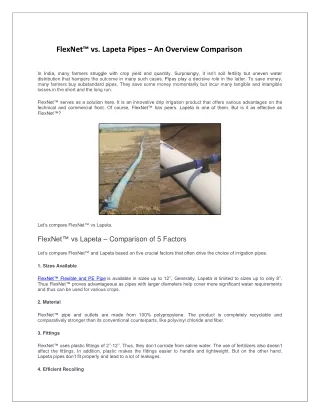 FlexNet™ vs. Lapeta Pipes – An Overview Comparison