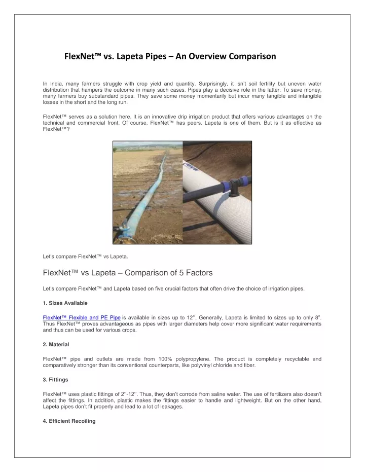 flexnet vs lapeta pipes an overview comparison
