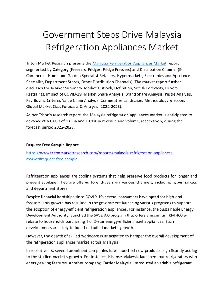 government steps drive malaysia refrigeration appliances market