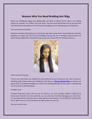 Reasons Why You Need Braiding Hair Wigs