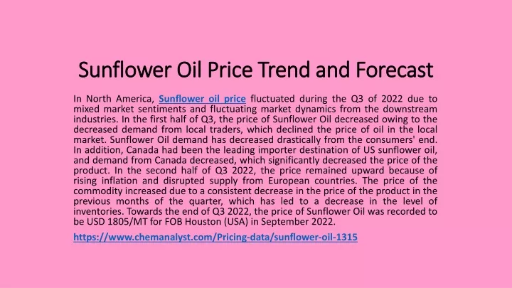 sunflower oil price trend and forecast