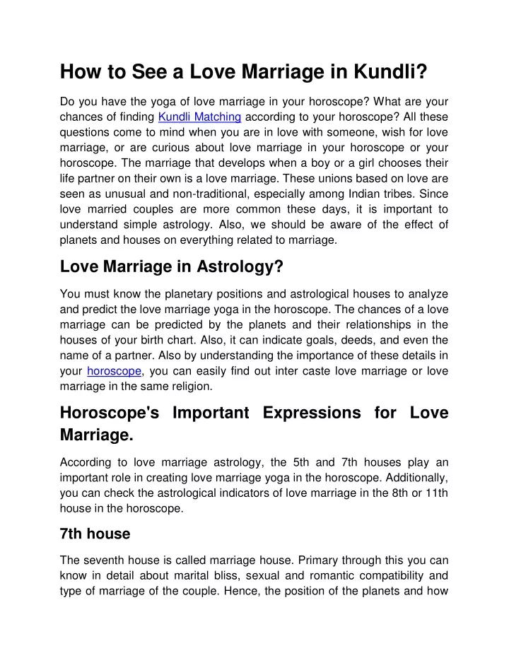 how to see a love marriage in kundli