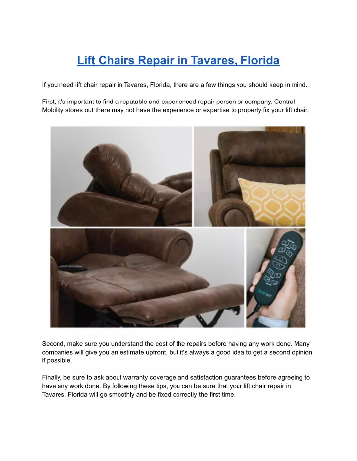 lift chairs repair in tavares florida