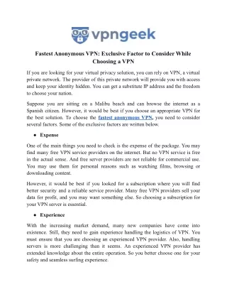 fastest anonymous vpn exclusive factor