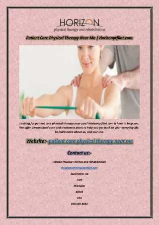 Patient Care Physical Therapy Near Me  Horizonptflint