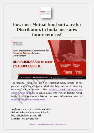 how does mutual fund software for distributors