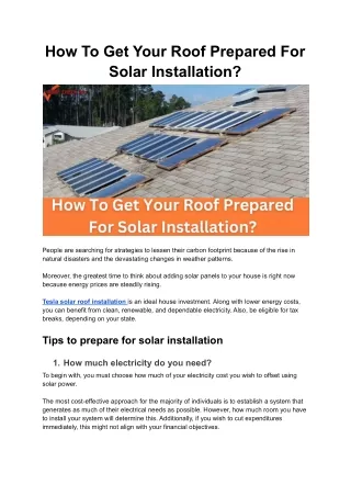 How To Get Your Roof Prepared For Solar Installation?