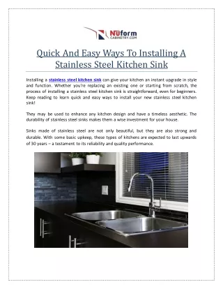 Quick And Easy Ways To Installing A Stainless Steel Kitchen Sink