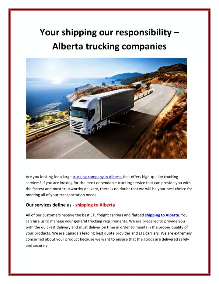 your shipping our responsibility alberta trucking