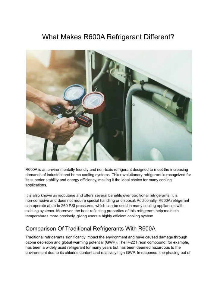 what makes r600a refrigerant different