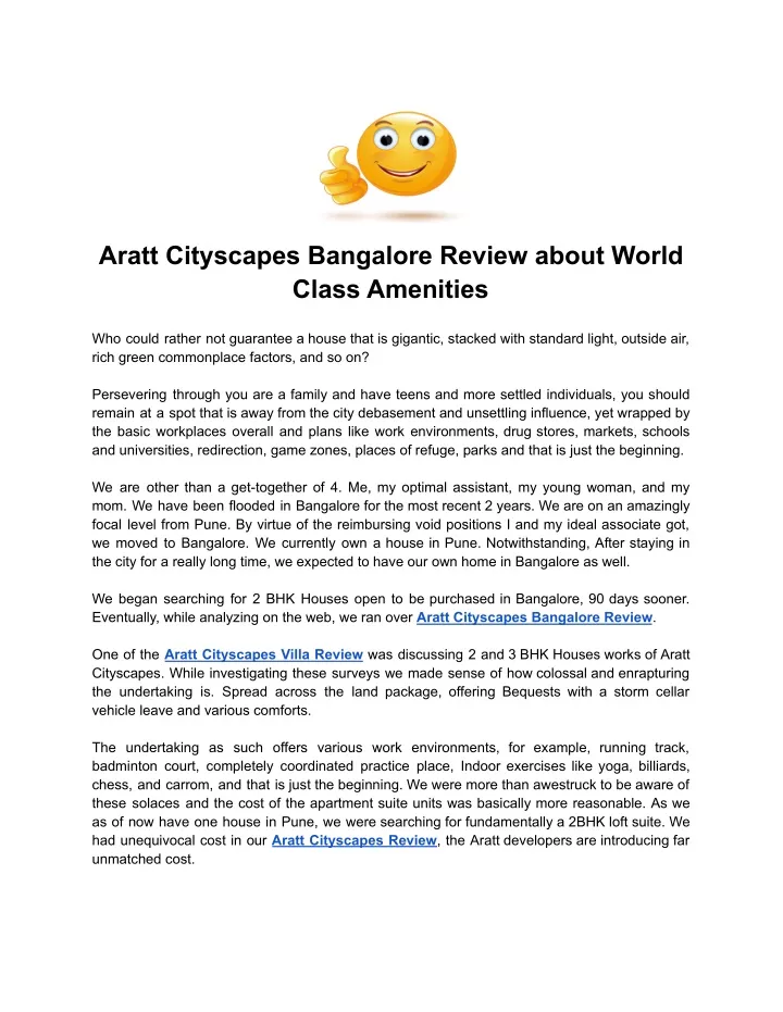 aratt cityscapes bangalore review about world