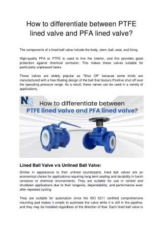 How to differentiate between PTFE lined valve and PFA lined valve
