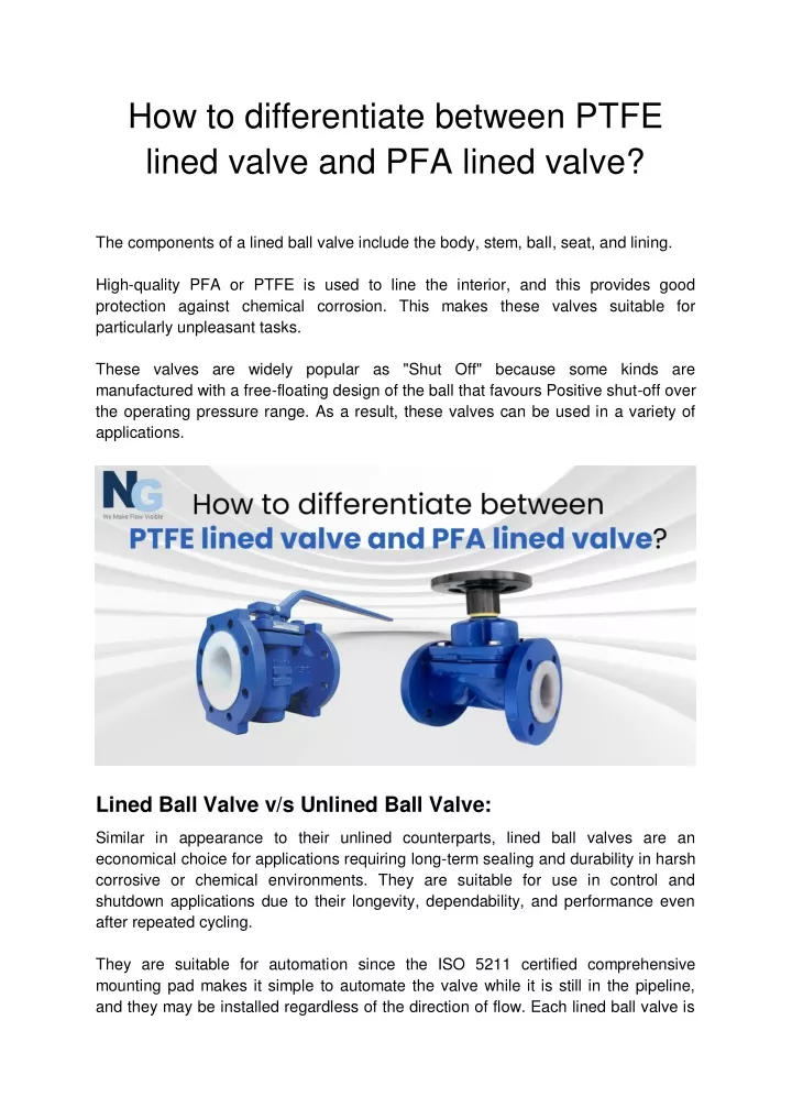 how to differentiate between ptfe lined valve