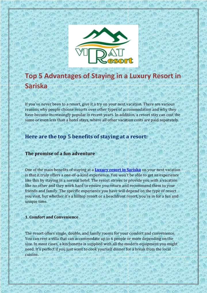 top 5 advantages of staying in a luxury resort
