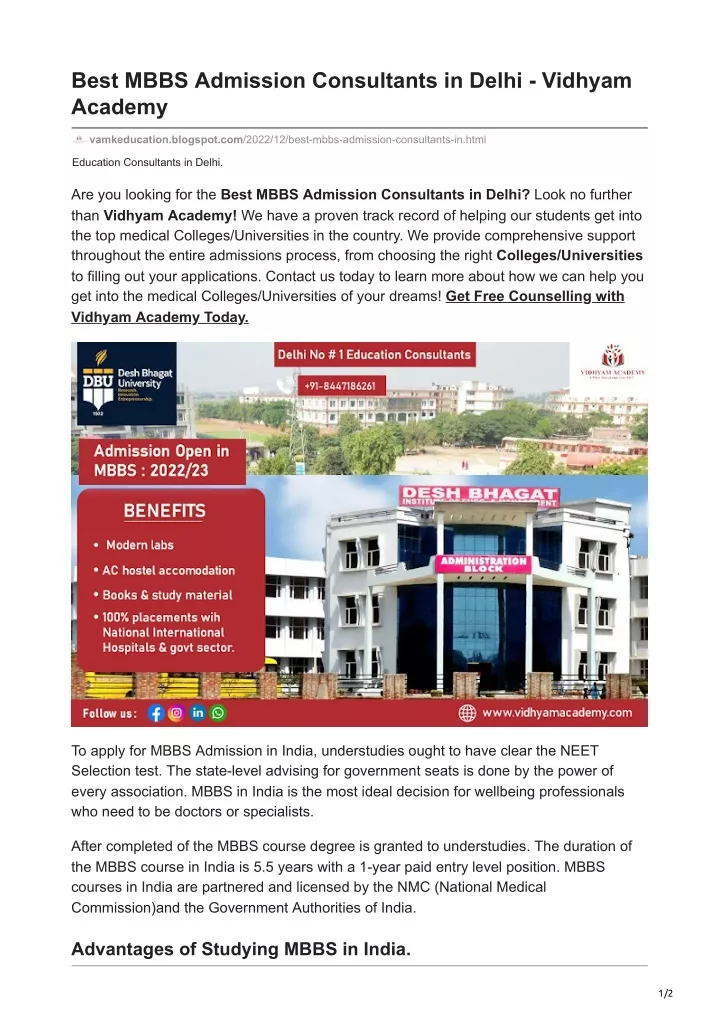 best mbbs admission consultants in delhi vidhyam