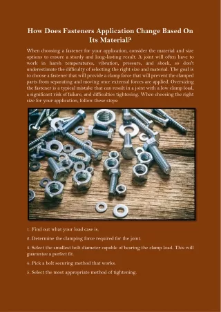 how does fasteners application change based