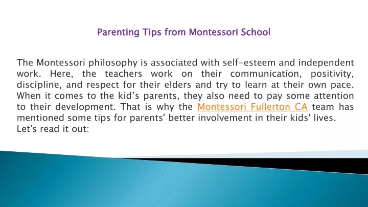 parenting tips from montessori school
