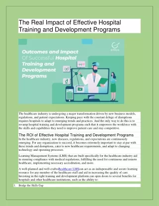 The Real Impact of Effective Hospital Training and Development Programs