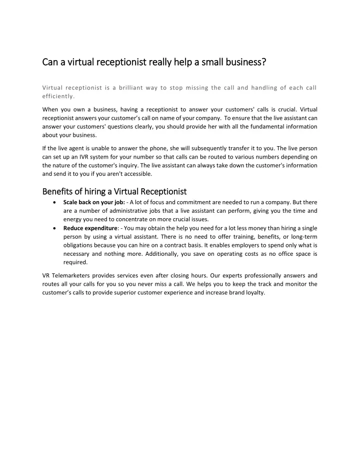 can a virtual receptionist really help a small
