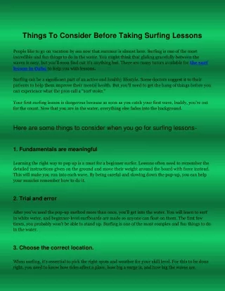Things To Consider Before Taking Surfing Lessons