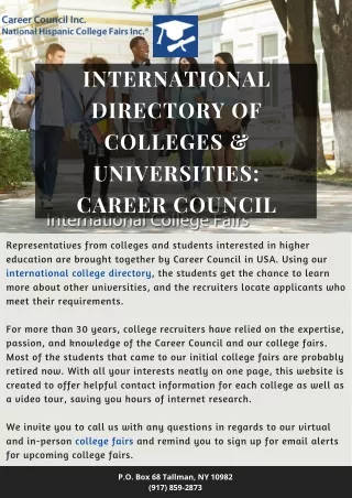 International Directory of Colleges & Universities: Career Council