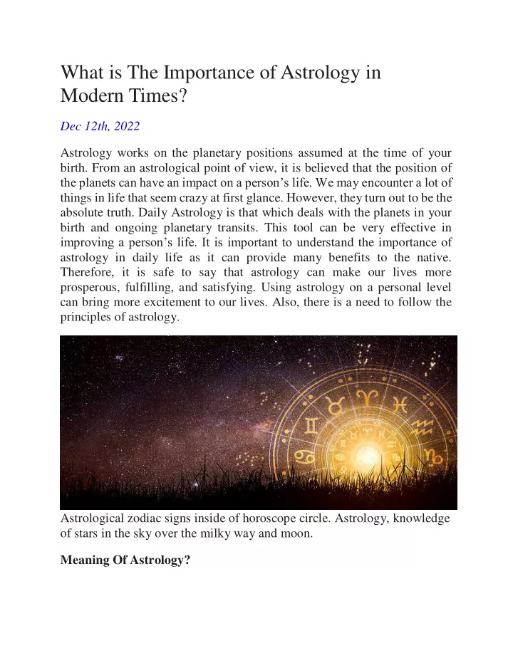 what is the importance of astrology in modern