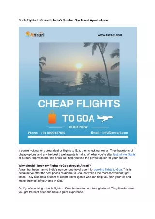 Book Flights to Goa with India's Number One Travel Agent - Anrari