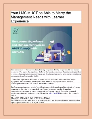 Your LMS MUST be Able to Marry the Management Needs with Learner Experience