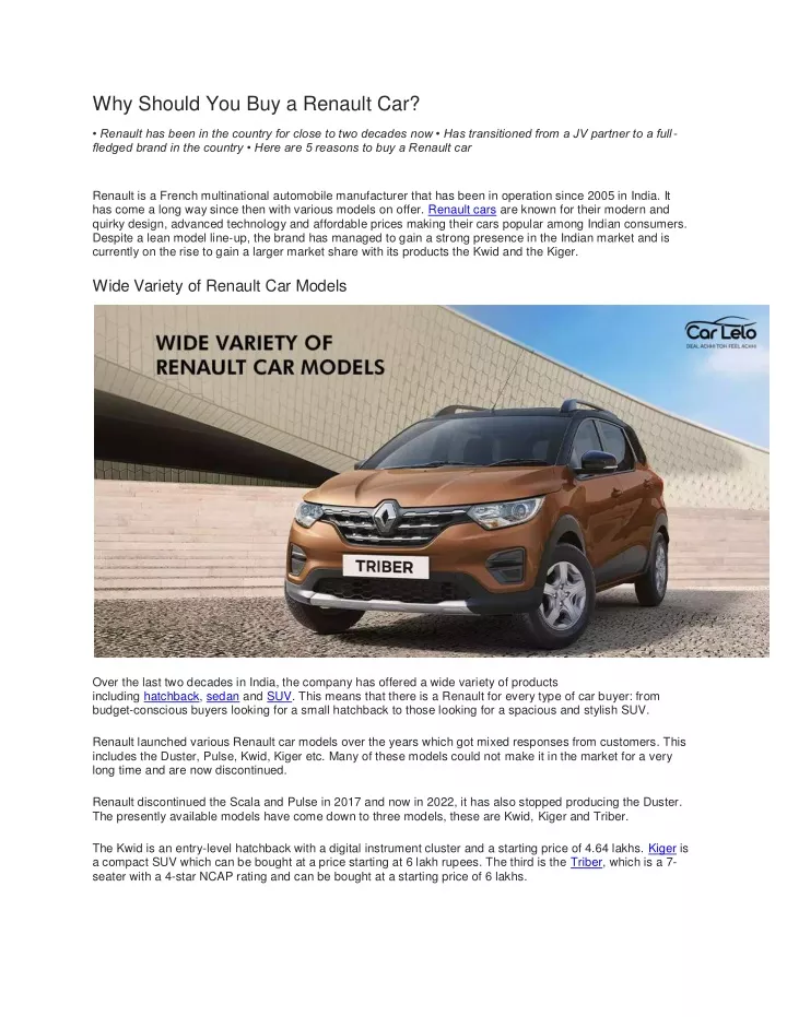 why should you buy a renault car