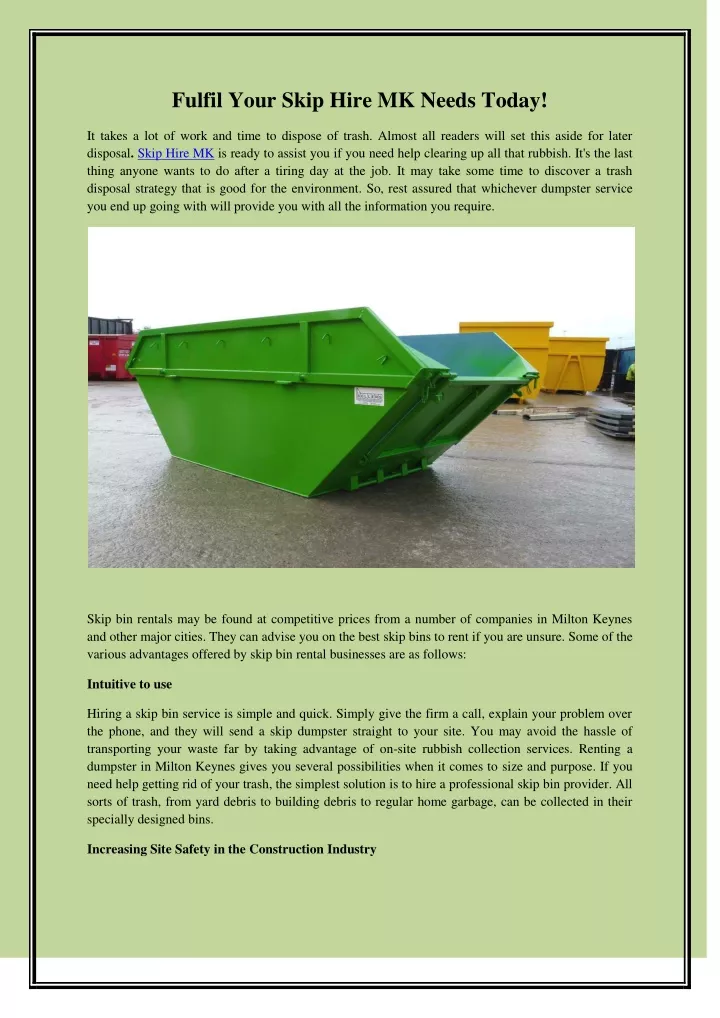 fulfil your skip hire mk needs today