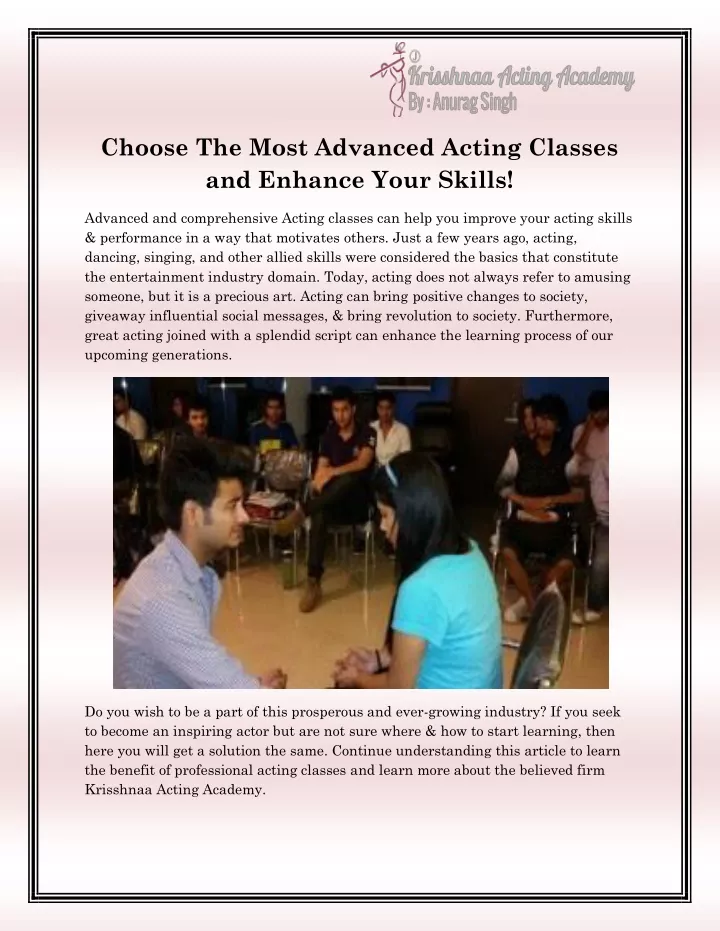 choose the most advanced acting classes