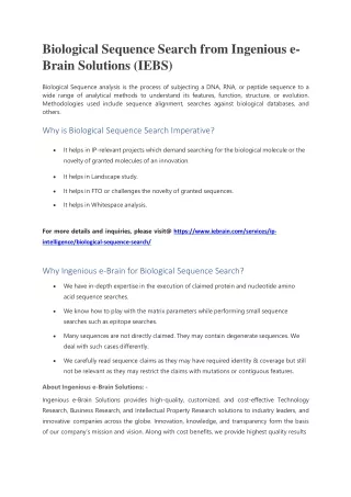 biological sequence search from ingenious e brain solutions iebs
