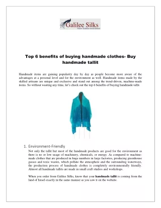 Top 6 benefits of buying handmade clothes- Buy handmade tallit