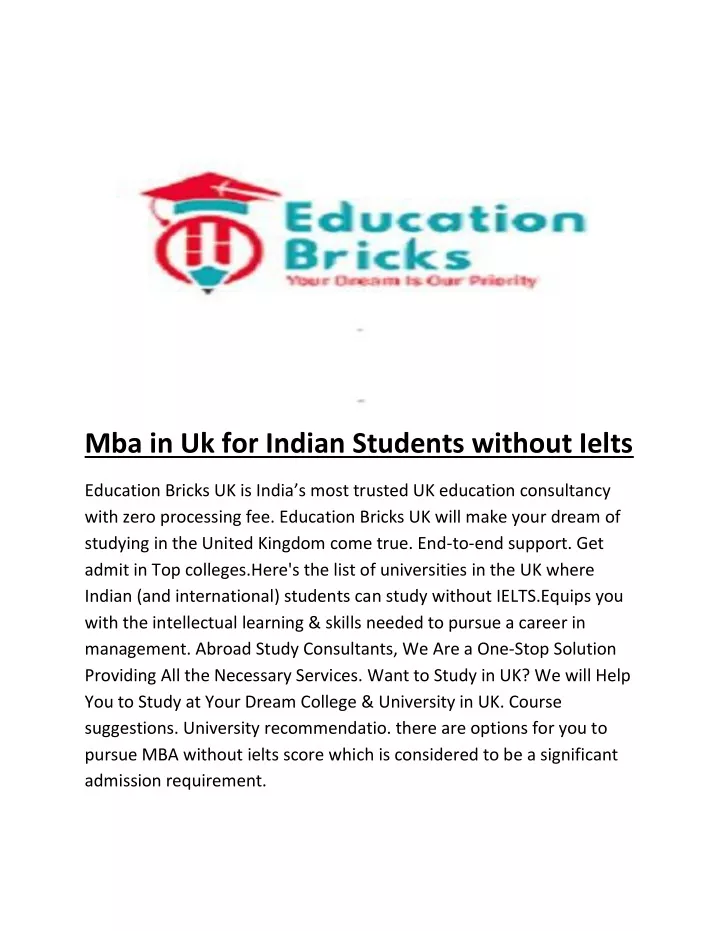 mba in uk for indian students without ielts