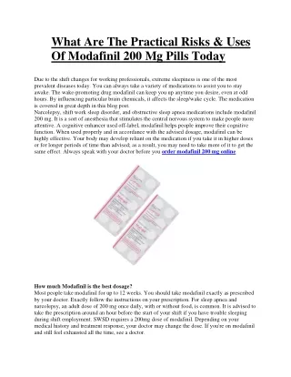 The Practical Risks & Uses Of Modafinil