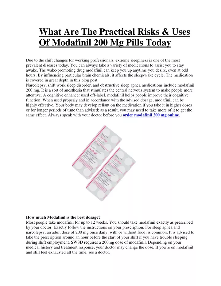 what are the practical risks uses of modafinil