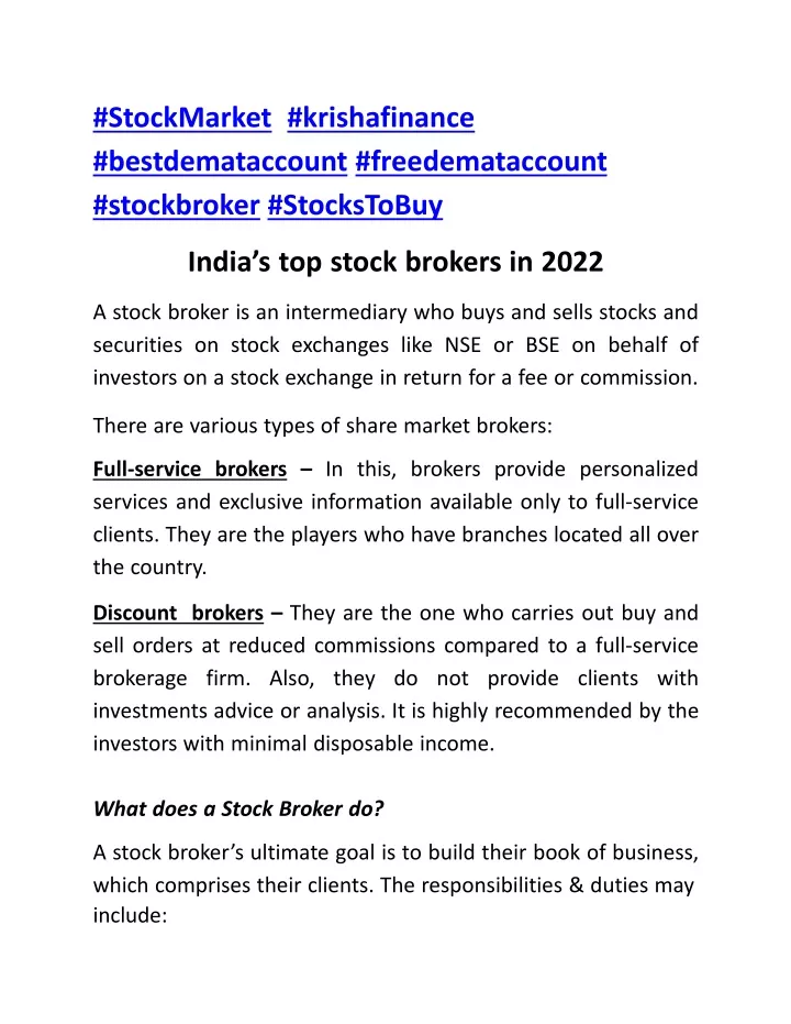 stockmarket krishafinance bestdemataccount