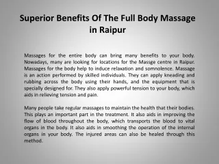 Superior Benefits Of The Full Body Massage in Raipur