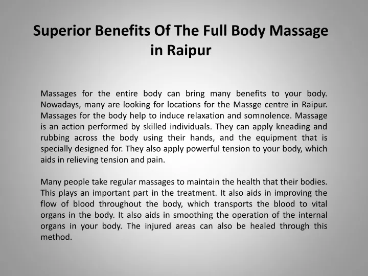 superior benefits of the full body massage