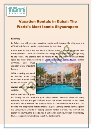 Vacation Rentals in Dubai The World's Most Iconic Skyscrapers