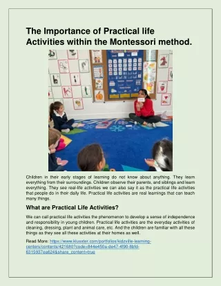 the importance of practical life activities