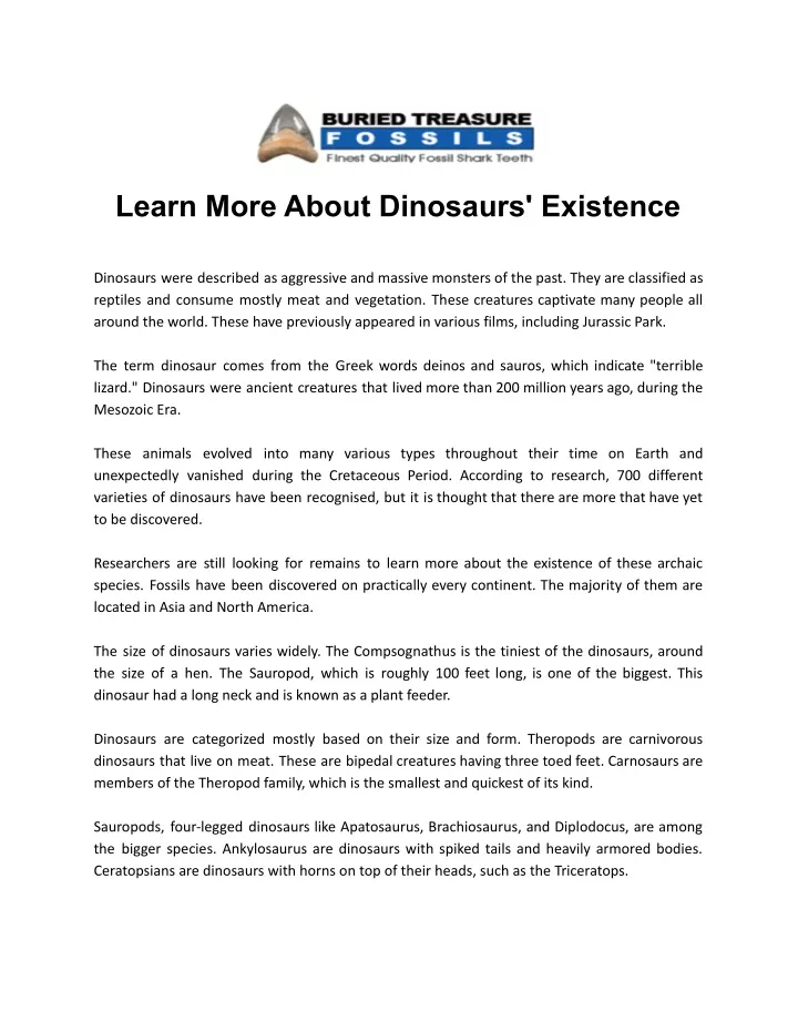 learn more about dinosaurs existence