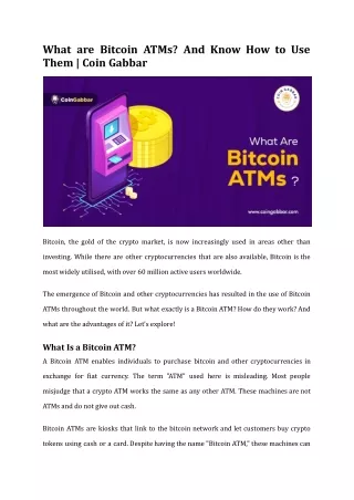 WhWhat are Bitcoin ATMs? A Detailed Guide on Bitcoin ATM | Coat are Bitcoin ATMs