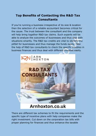 Top Benefits of Contacting the R&D Tax Consultants