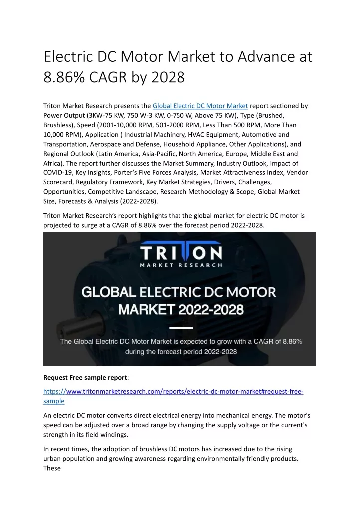 electric dc motor market to advance at 8 86 cagr