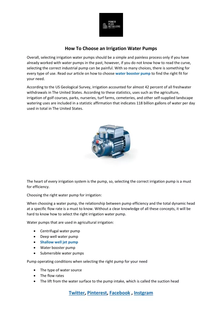 how to choose an irrigation water pumps