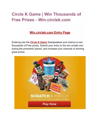 Win Circle K Game - Win One Million Prizes