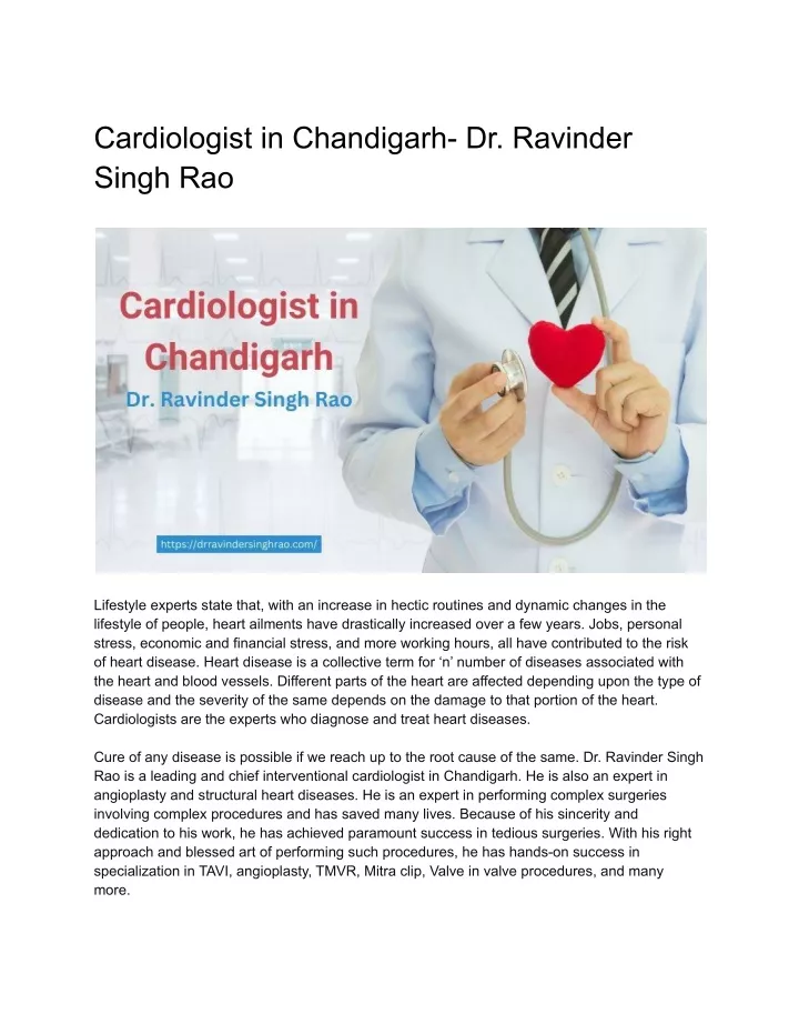 cardiologist in chandigarh dr ravinder singh rao